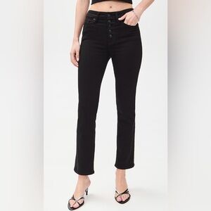 Good American Good Legs Straight Black Button Front Jeans
